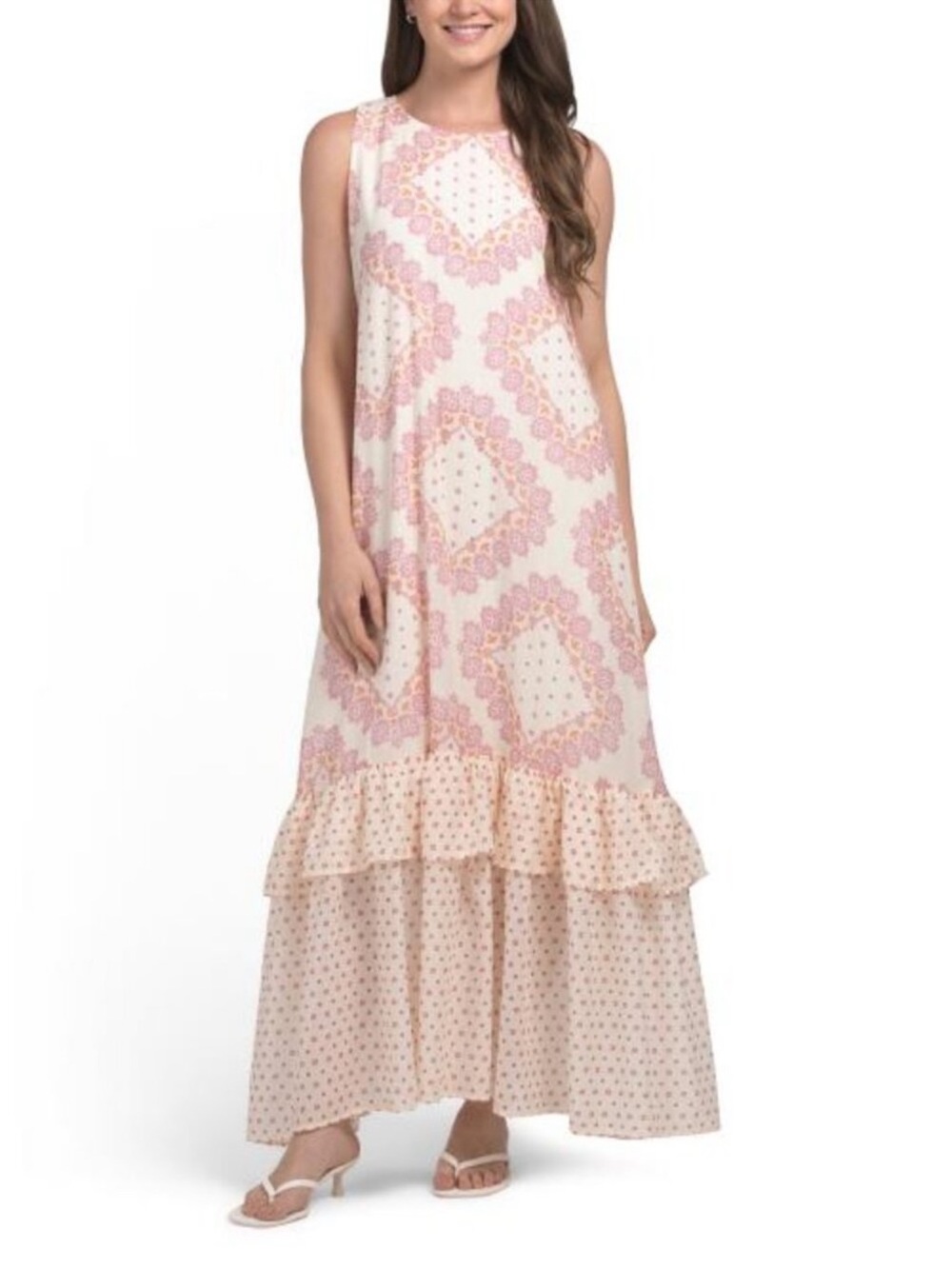 NWT 💮💖🌸 MAGARI Made in Italy Sleeveless Pink Print Tiered Cotton Maxi Dress